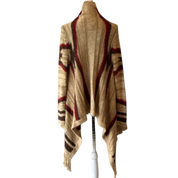 Ralph Lauren Ortega Southwestern Camel Muti Linen Blend Fringe Cardigan Size S/M - Picture 12 of 16